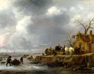 Follower of Isack van Ostade - An Inn by a Frozen River